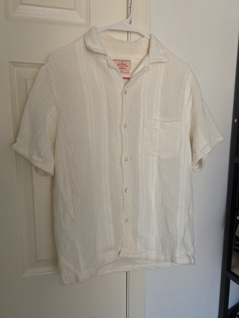 Men's White Short-Sleeve Button-Down Knit Shirt